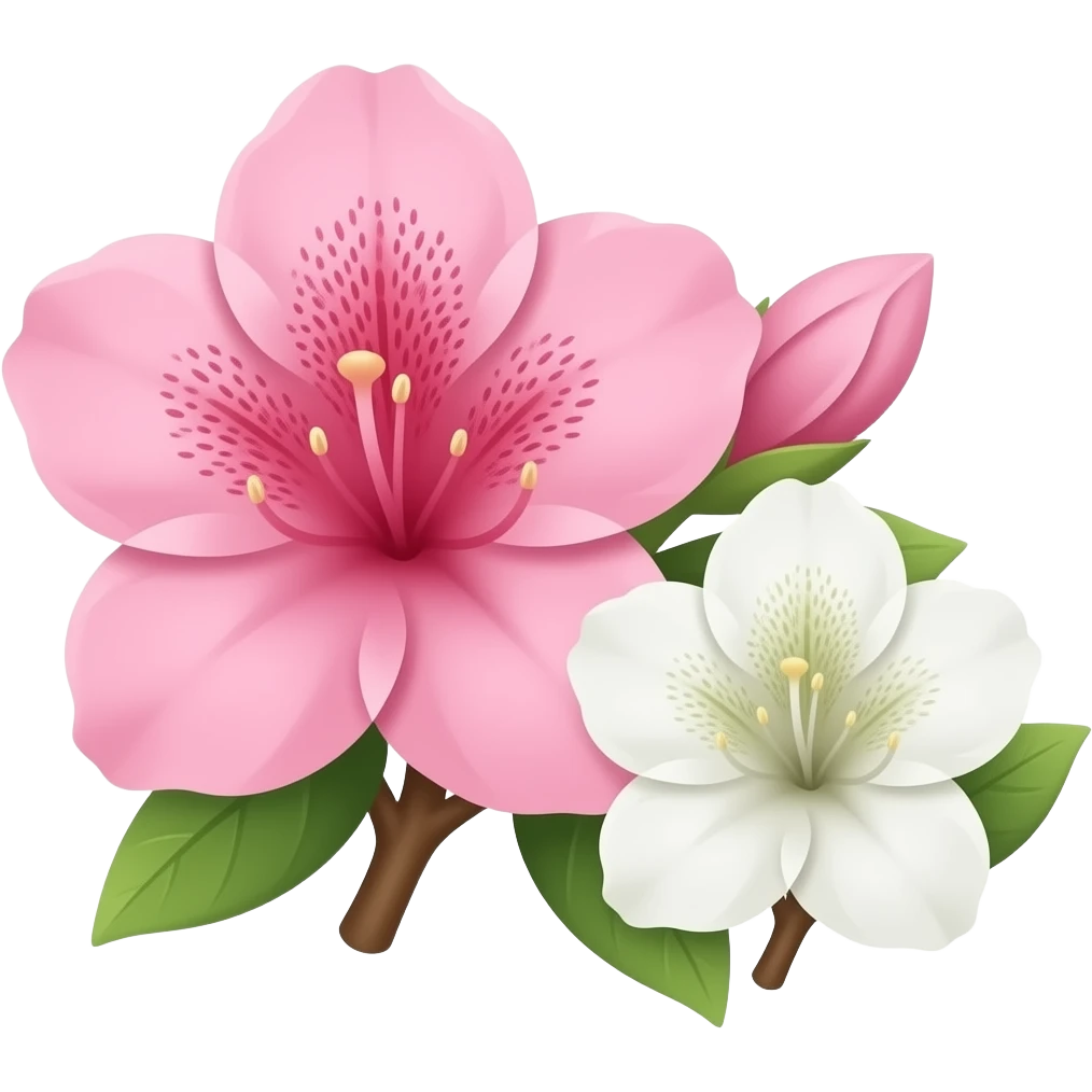 create an azalea with this as the primary pink (#ffd1dc) use a white azalea as well. dont make it realistic just simple and modern clean emoji