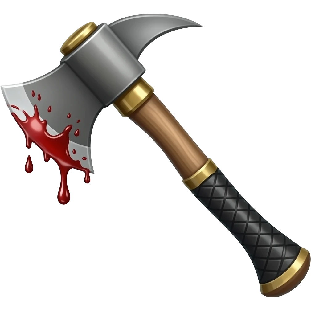 emoji very sharp axe with blood dripping off it and a black long handle emoji