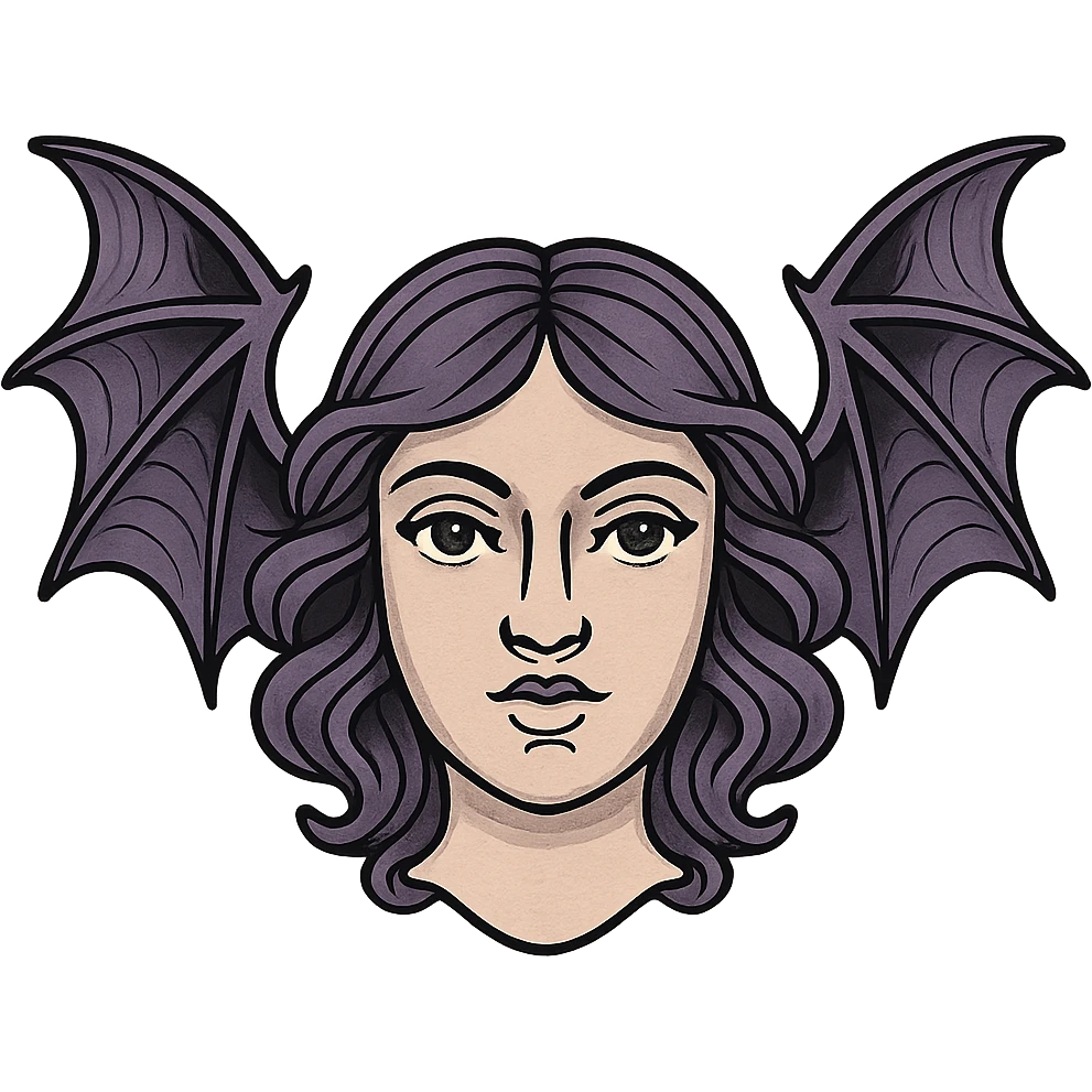 face with purple bat wings, digital illustration emoji