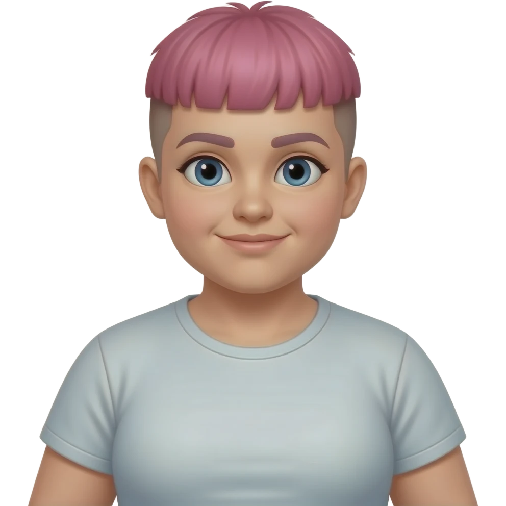 A full body obese girl with pink short hair that is buzzcut on the side emoji