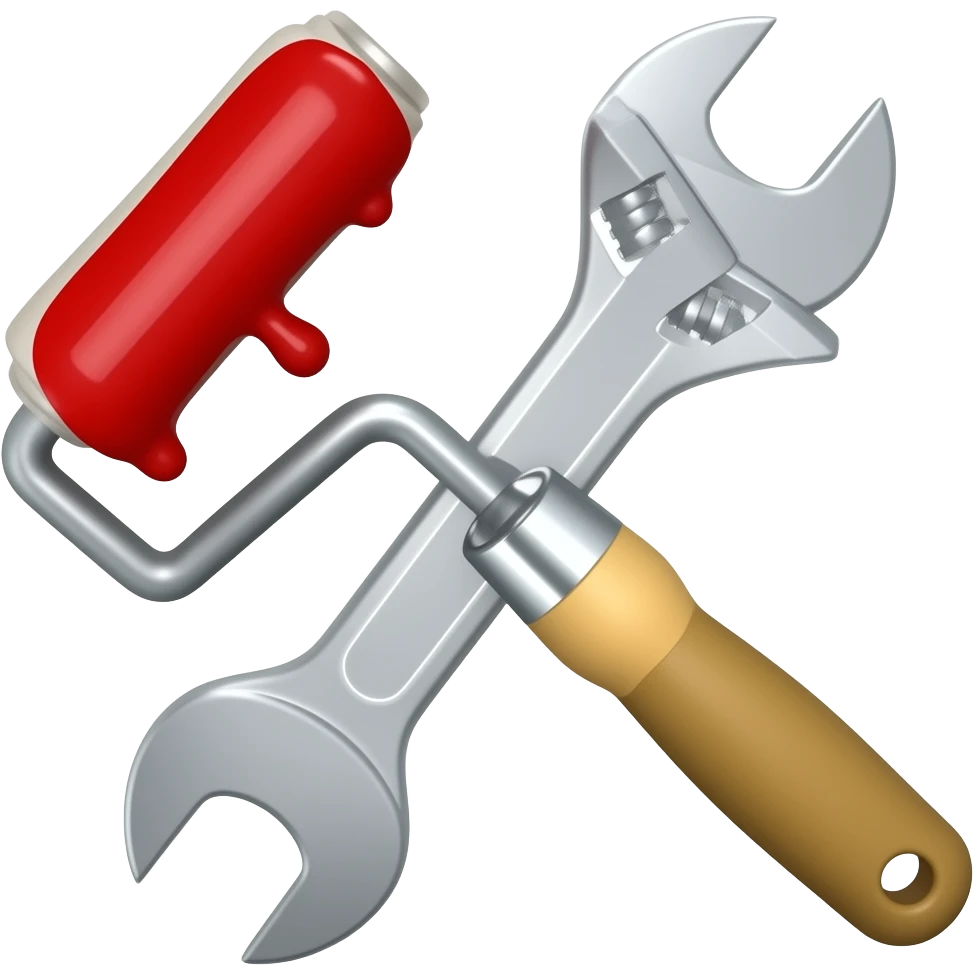paint roller red paint and wrench emoji