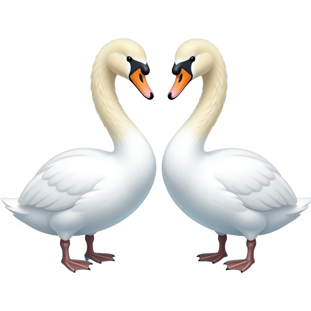 Two swans seeing each other make their head full white in sea emoji
