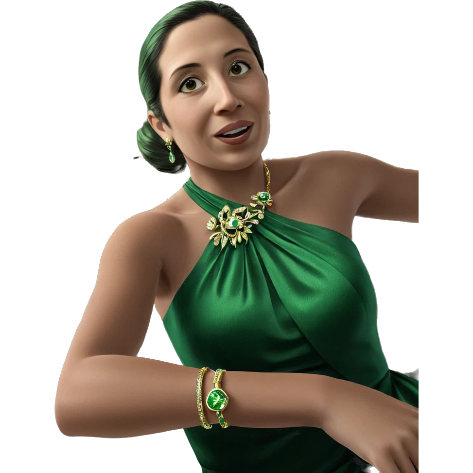 girl in green dress with jewelry emoji