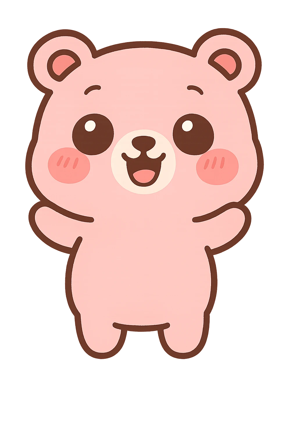 a cute pink bear, original design, big eyes, blushing cheeks, joyful emoji