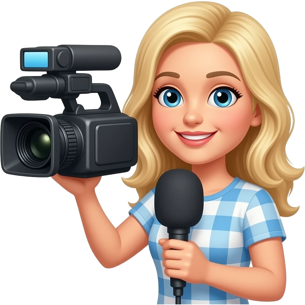 quiero una chica blanca rubia​ que aparezca con uva camara de televisión y un micrófono de televisión de los grandes emoji
