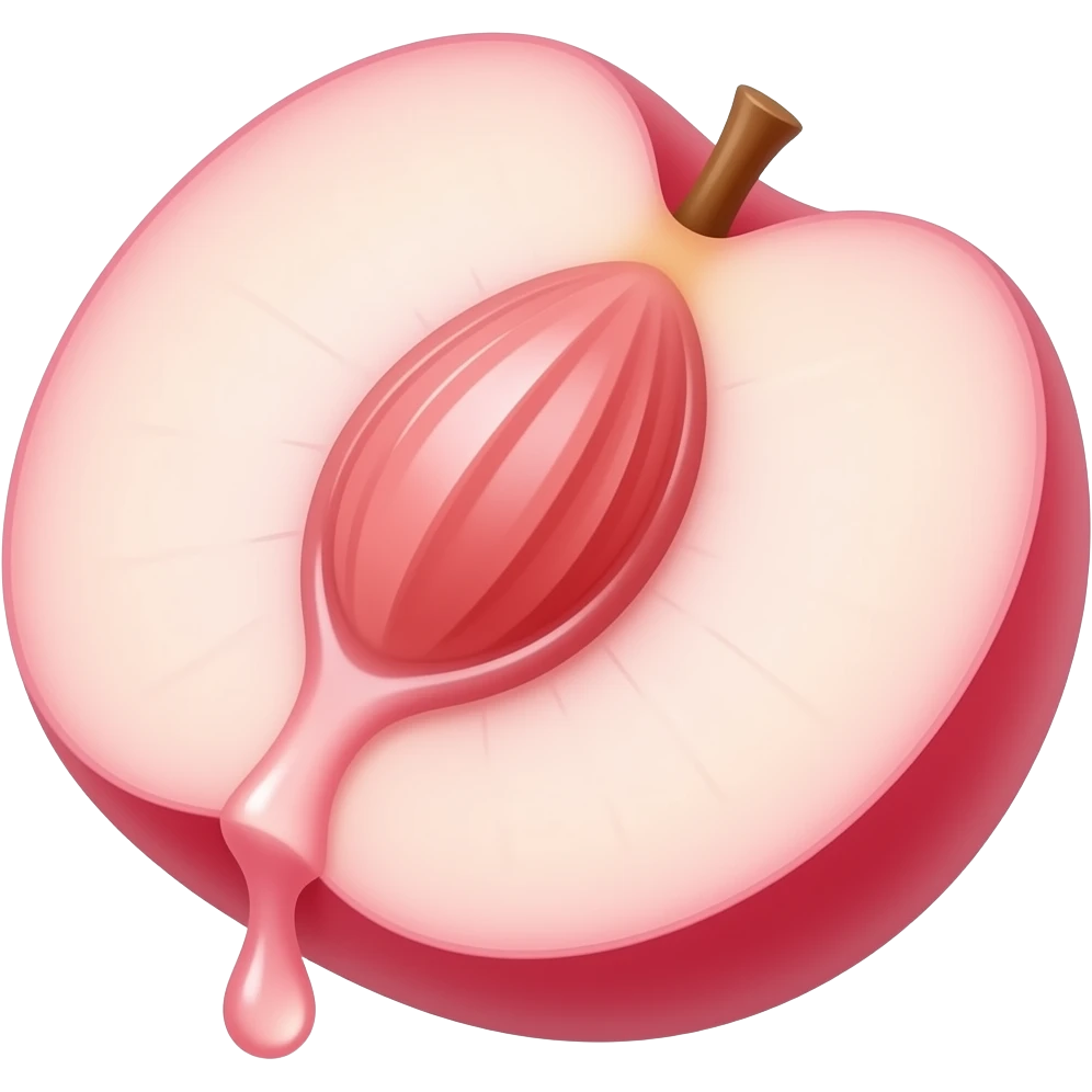 Juice dripping from inside a pink peach emoji