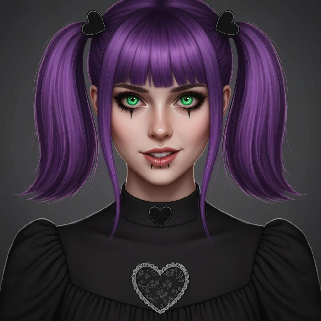 goth profile picture with a heart accent, cute, expressive, minimal, variation 2 emoji