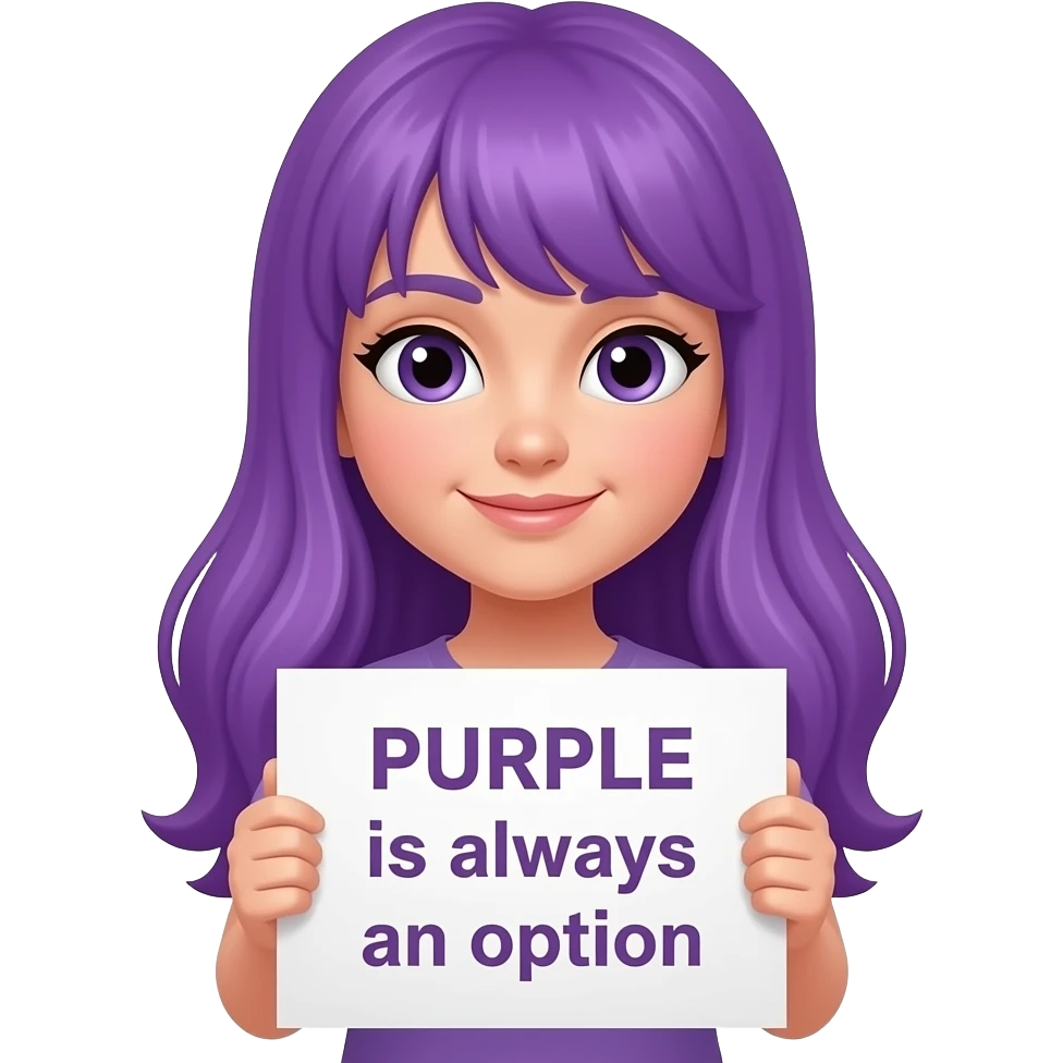 girl with long purple hair holding a PURPLE is always an OPTION sign emoji