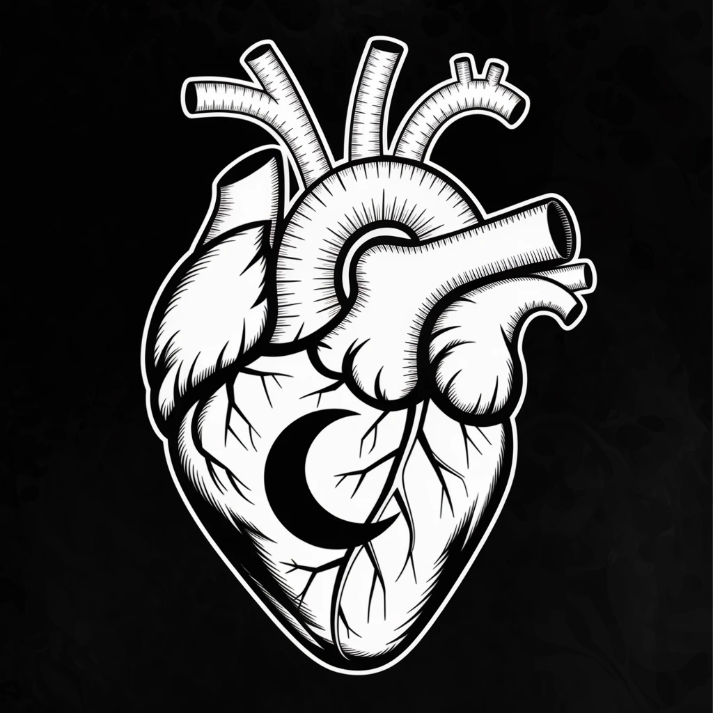 gothic heart with a dark moon phase emoji