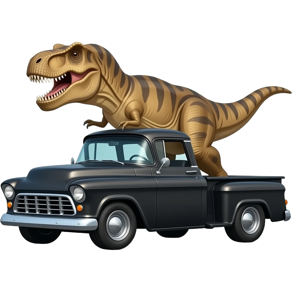 t rex driving black 1955 chevy 3/4 view emoji