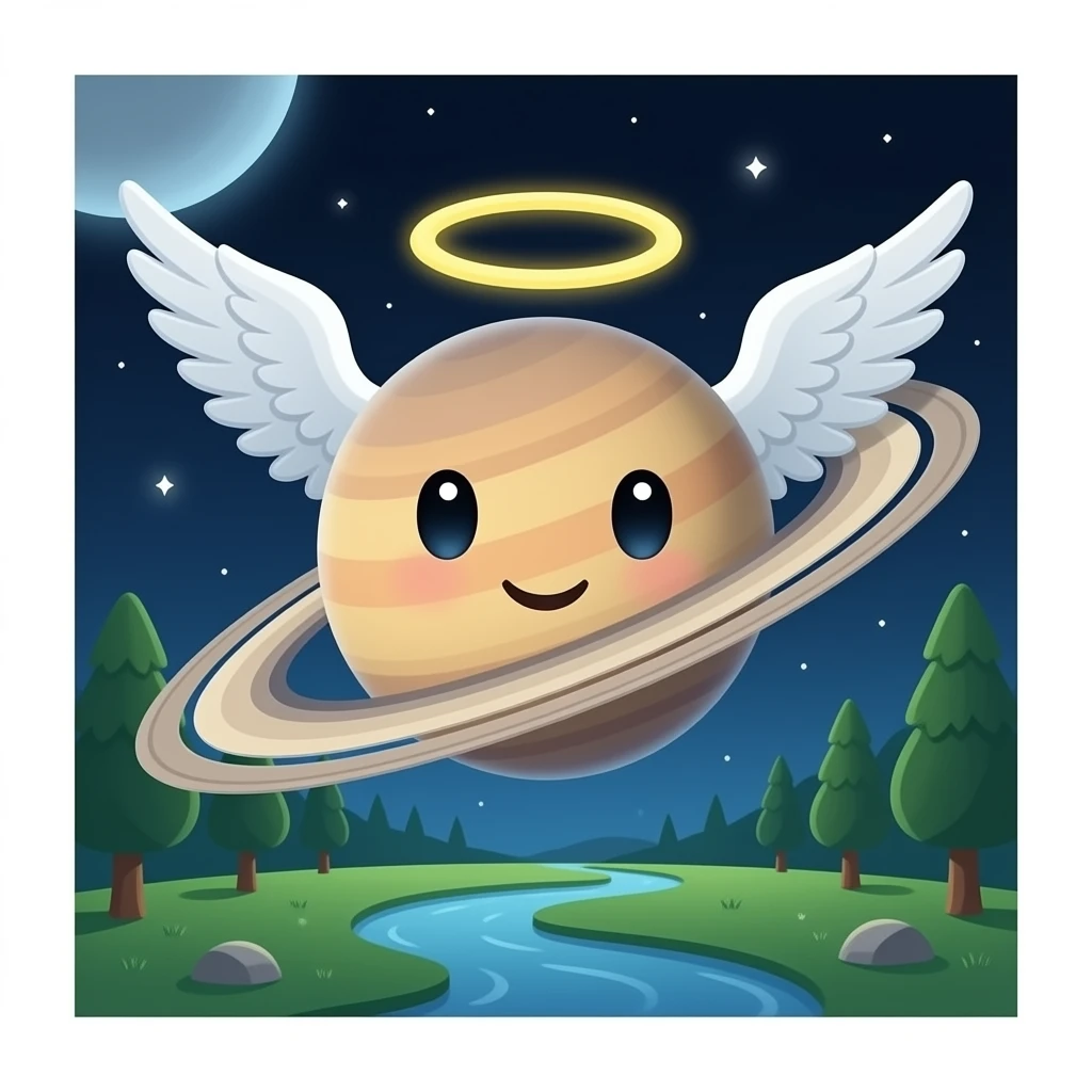Saturn with a angel ring face emoji