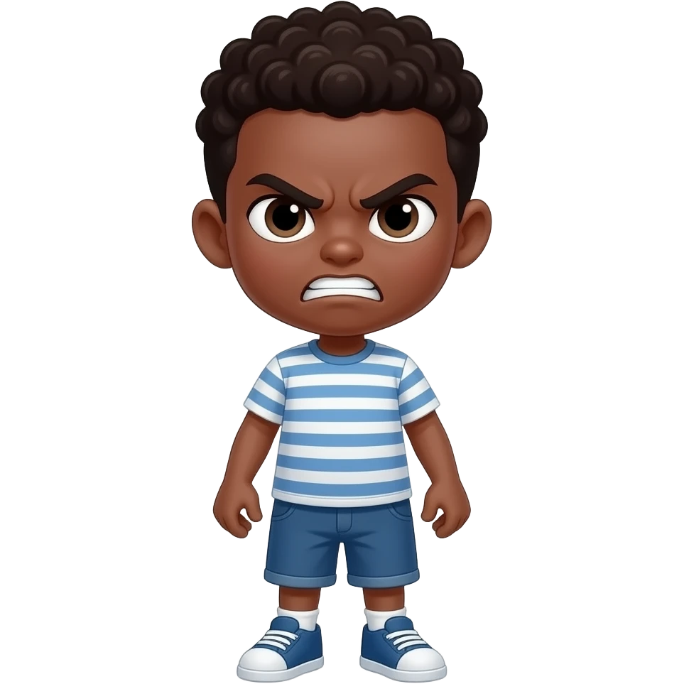 cartoon character angry young African-American boy full body emoji