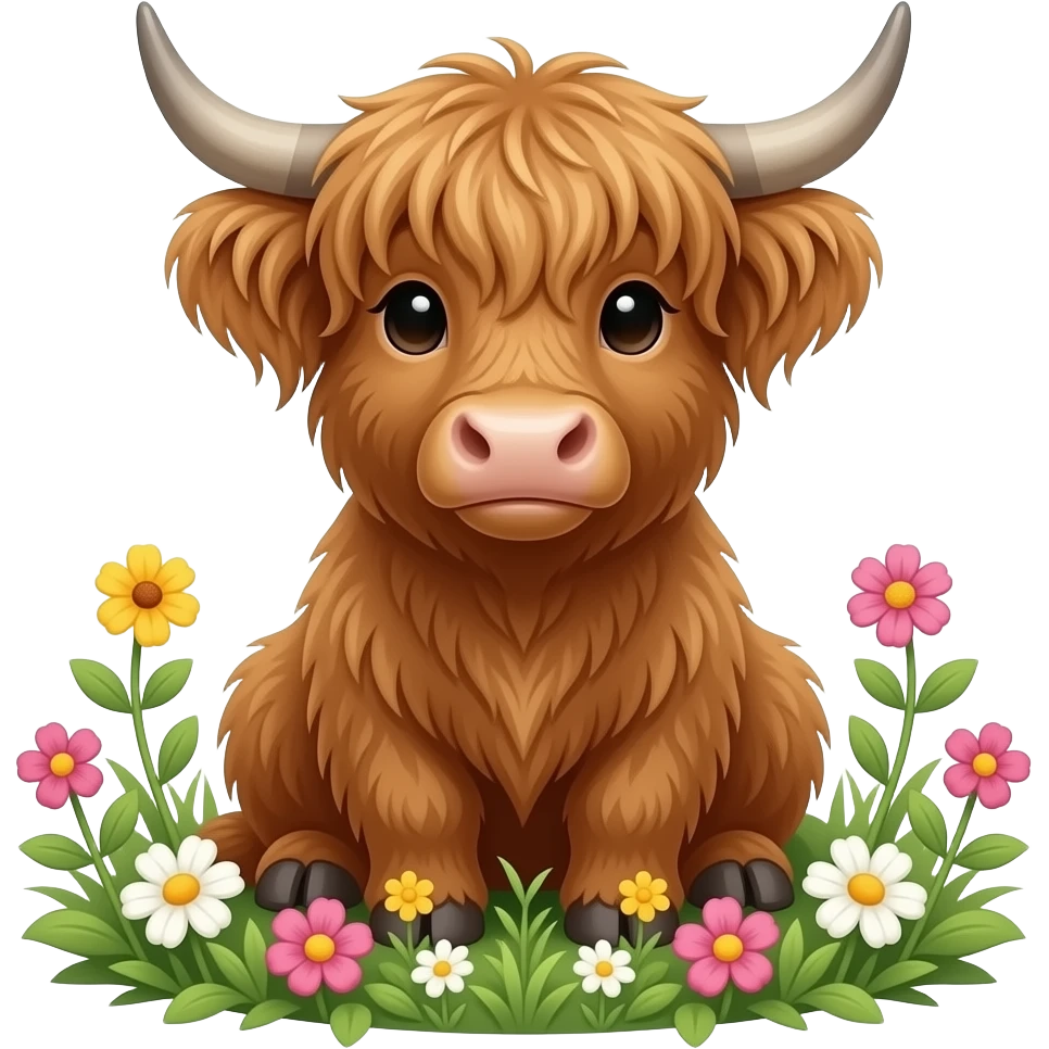 Highland cow sitting in flowers emoji
