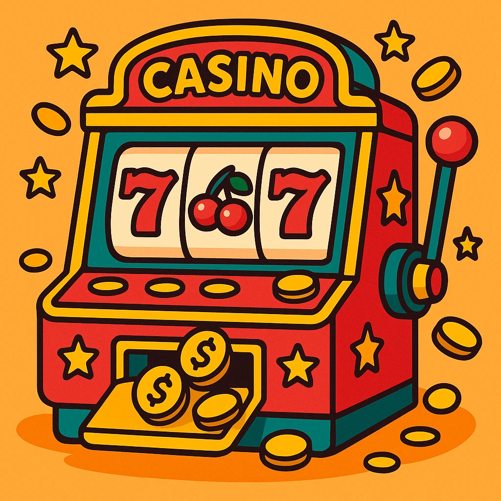 casino theme, slot machine, vibrant colors, playful style emoji