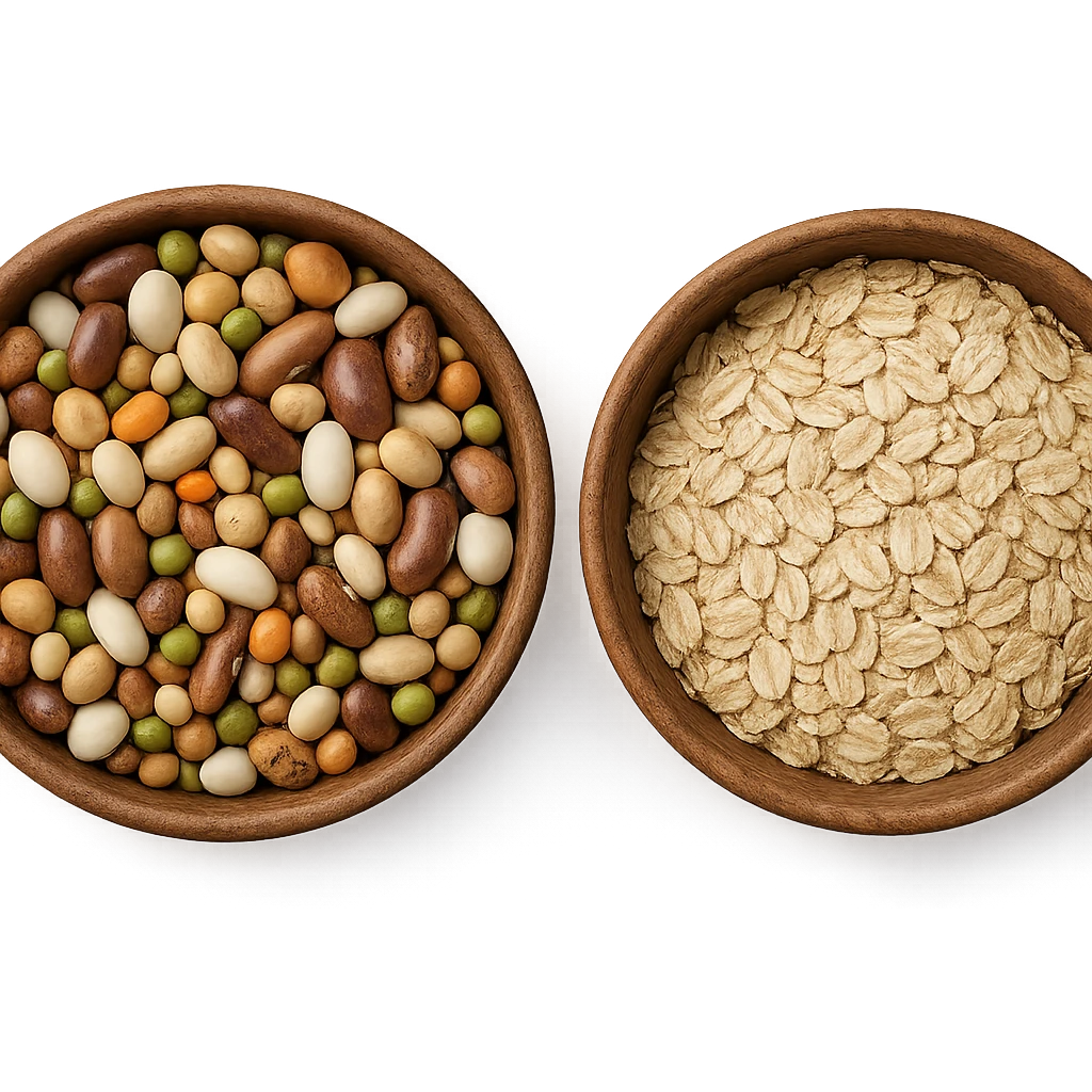 BOWL DI LEGUMI INSIEME A BOWL DI FIOCCHI DI AVENA POGGIATE,  iperrealistico 4k emoji