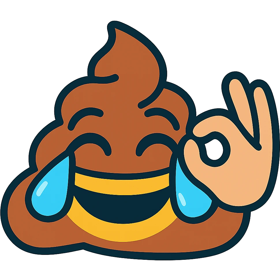 merged emoji of poop emoji, OK hand emoji with light skin tone, and face with tears of joy emoji in vibrant toon style, all elements blended emoji