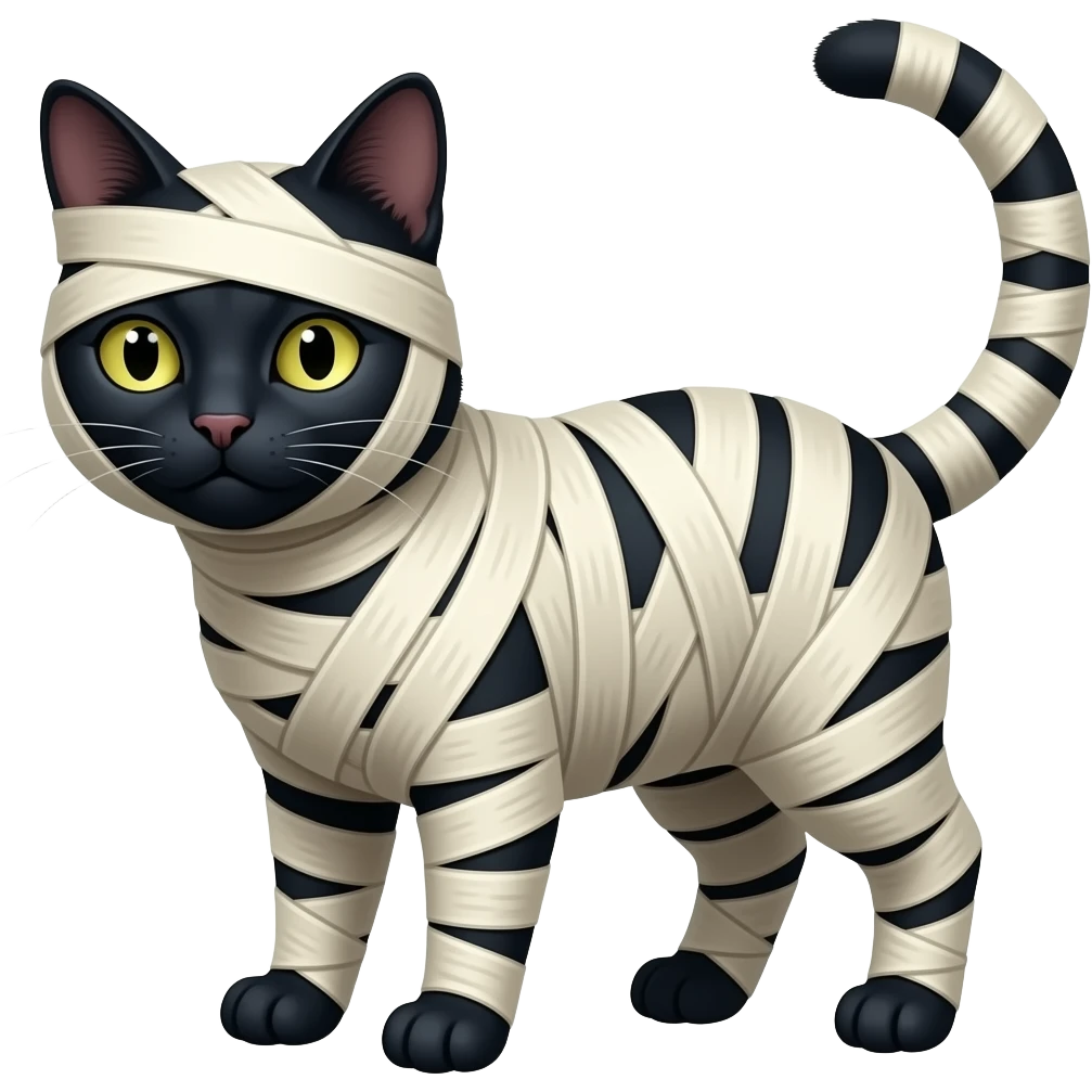 completely wrapped up mummified covered  black  cat anthro form emoji