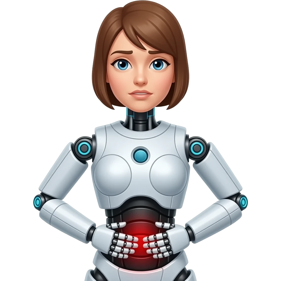 Female robot with stomach ache emoji