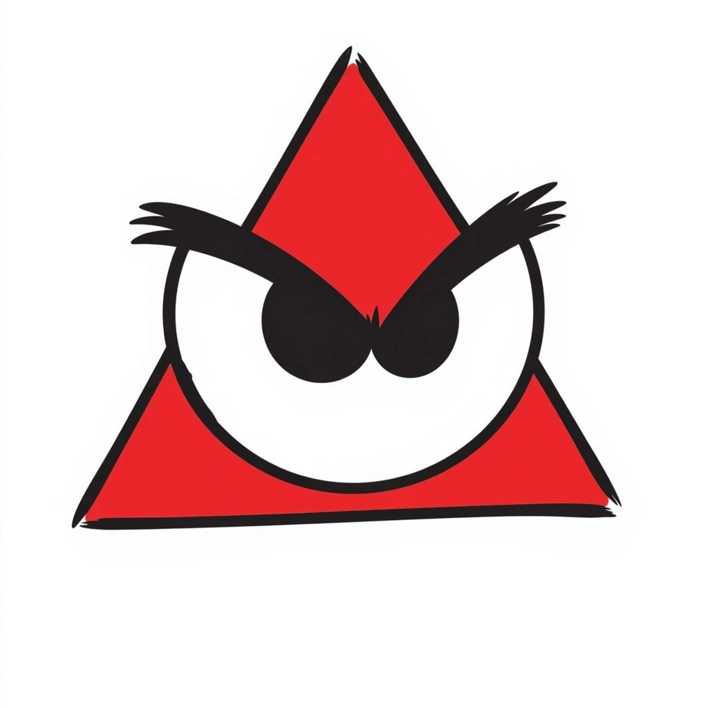 Make the eye inside the blood-red triangle more menacing, with sharp features, intense gaze, and a sinister aura, in black doodle style. emoji