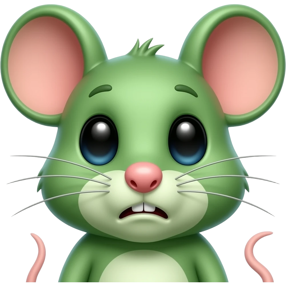 A little green mouse is staring at us with a nauseating look on its face; it feels like throwing up. emoji