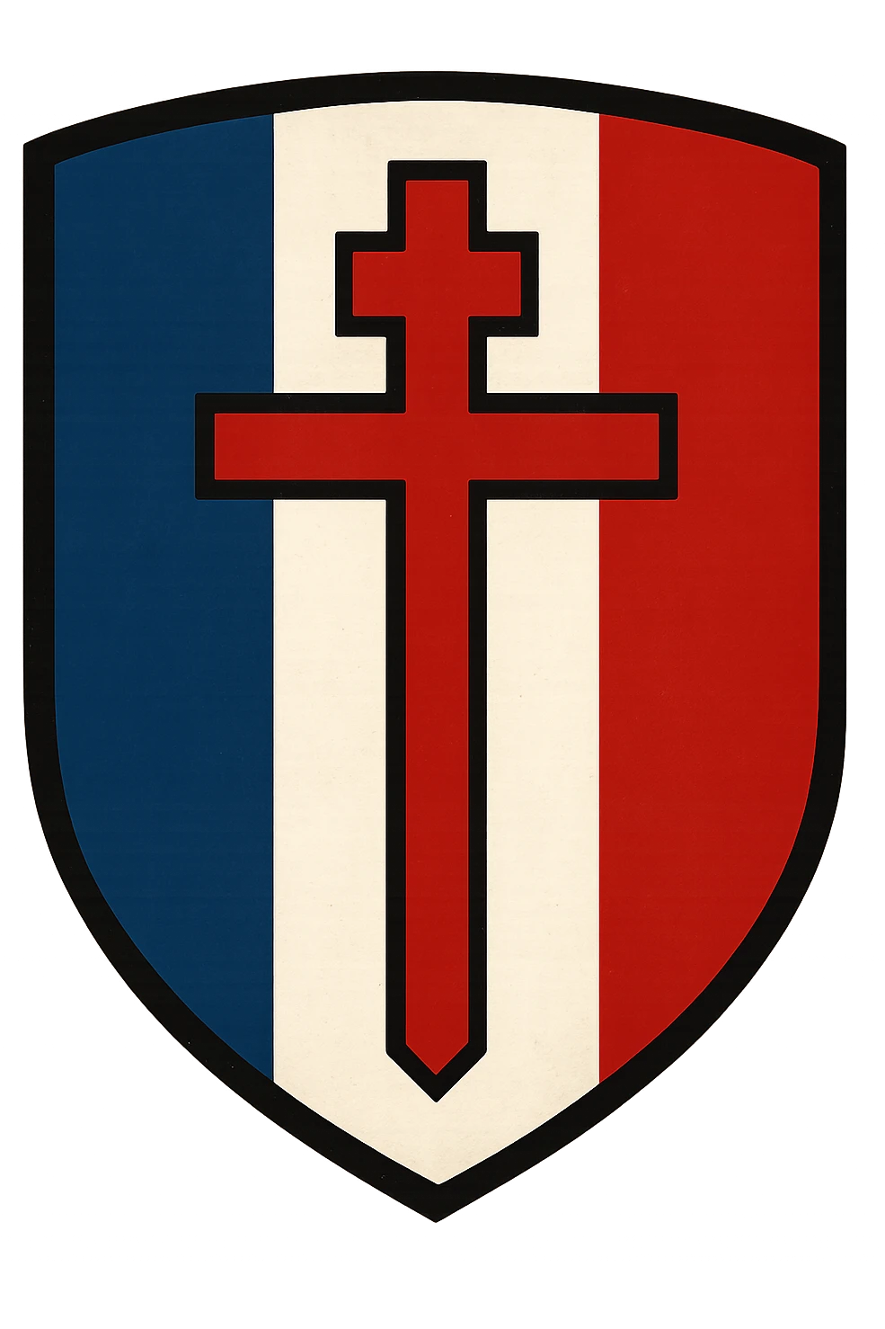 emblem style of the Free France flag with the Cross of Lorraine, colors blue, white, and red emoji