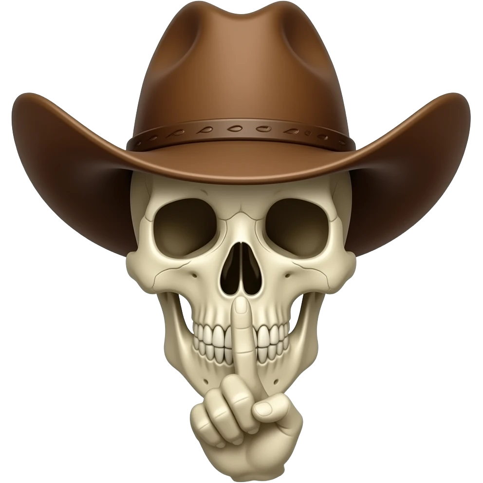 Cowboy Skull with his index finger to his lips, shhhh emoji