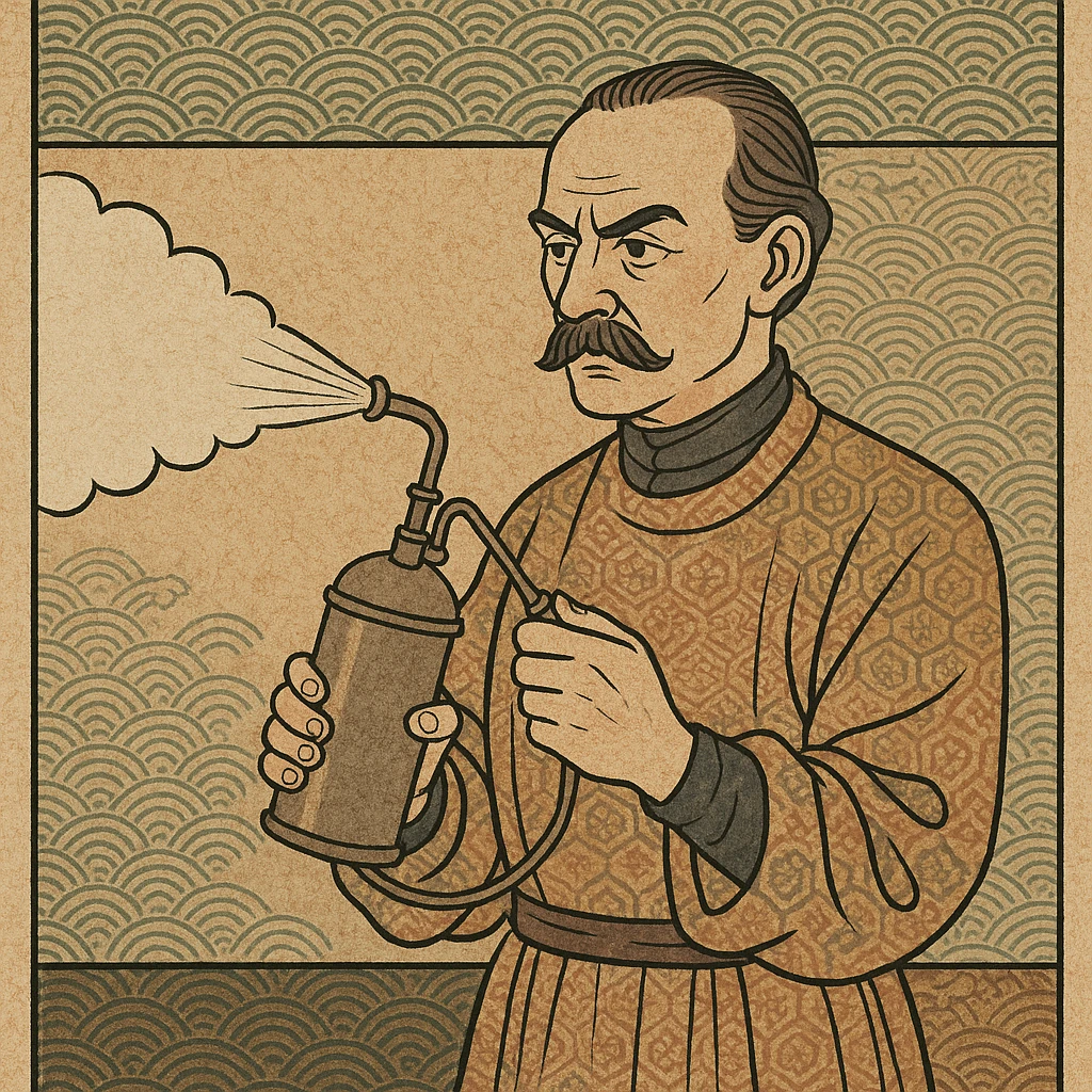 A victorian surgeon using a carbolic spray and wearing a gown emoji