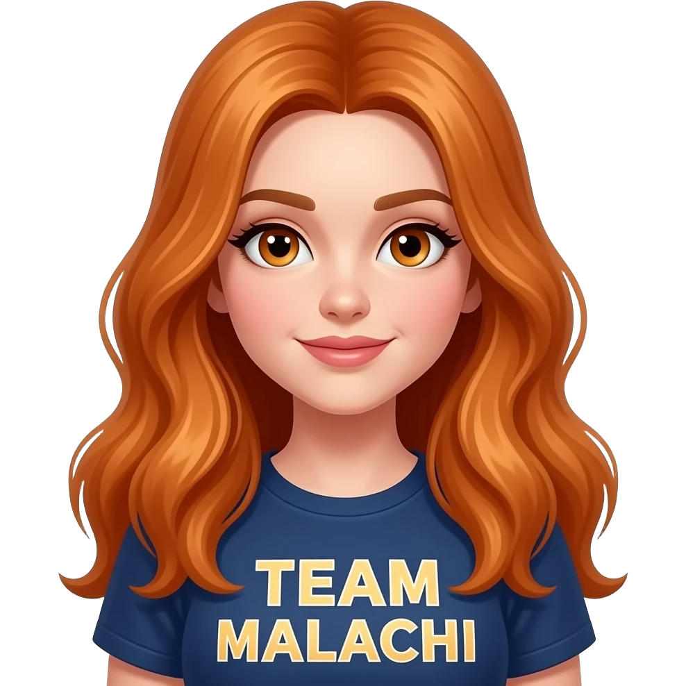 sexy girl with long ginger hair and ginger eyes a top with TEAM MALACHI written on it emoji