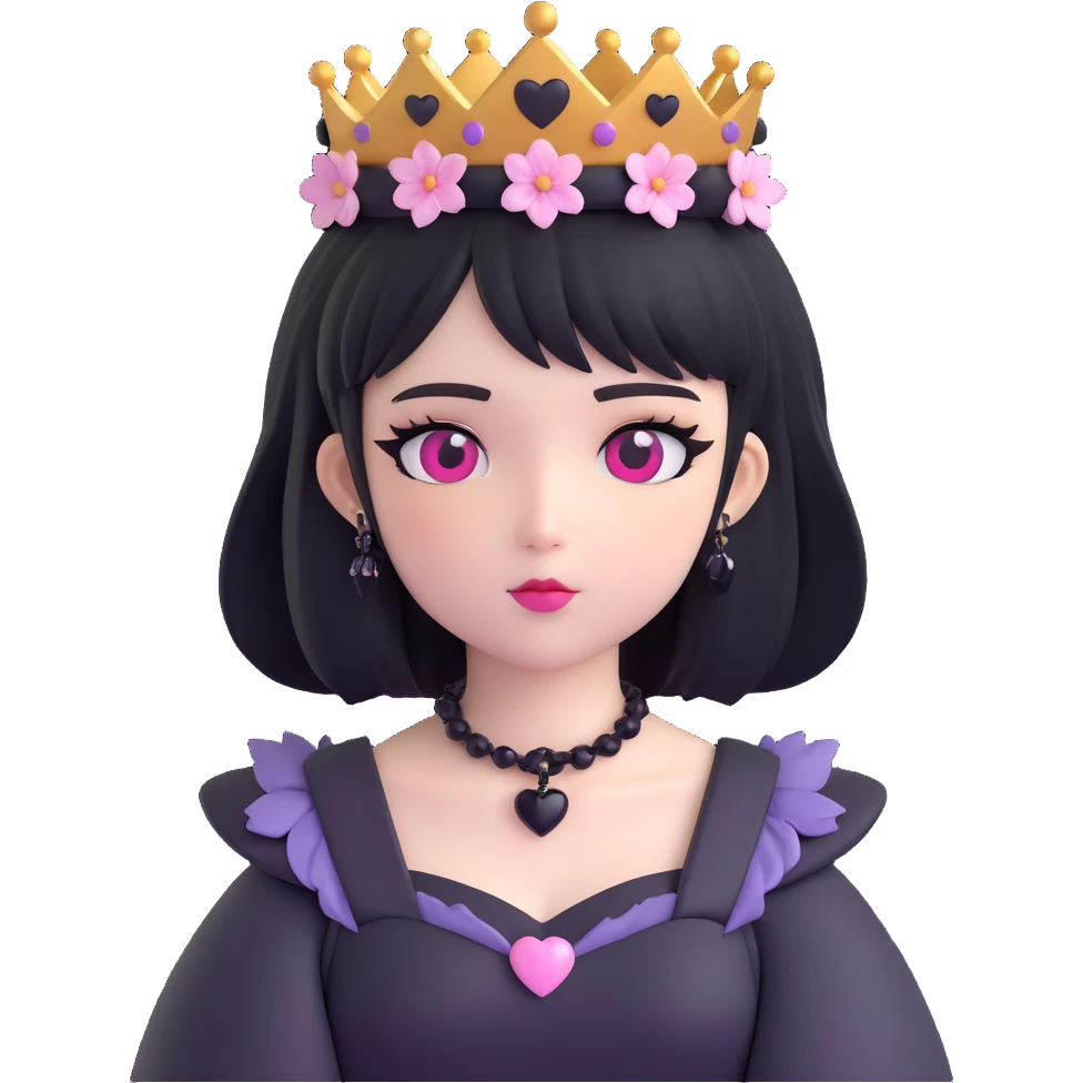 goth sakura heart, black heart with sakura crown, elegant and regal emoji