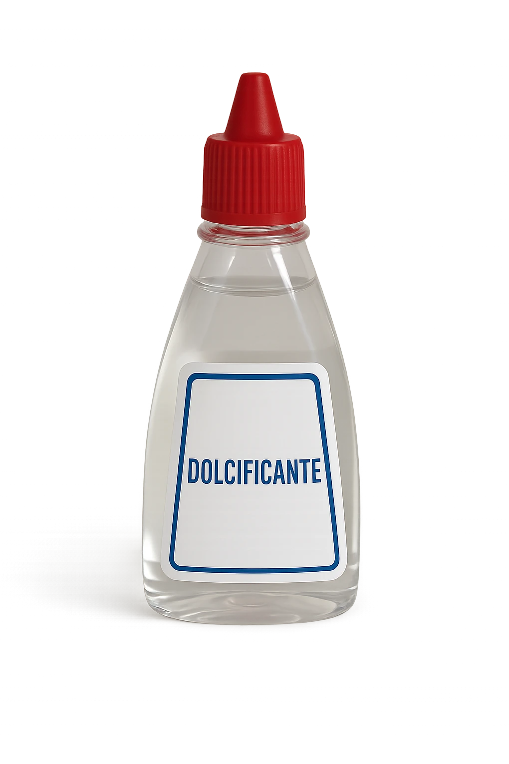 boccetta di dolcificante LIQUIDO COME IL DIETETIC con la scritta "DOLCIFICANTE" SULL'ETICHETTA, ISOLATA SU SFONDO BIANCO emoji