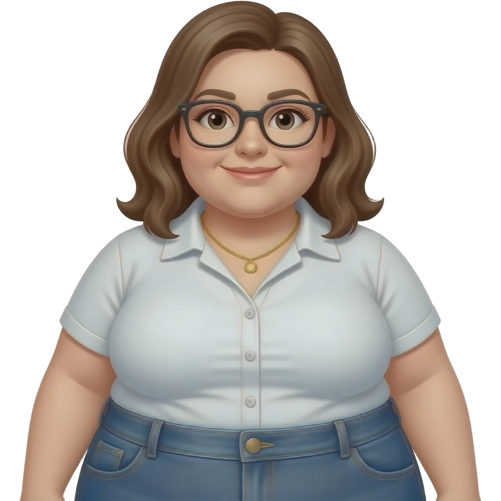 White ugly obese woman with brown hair wearing glasses and jeans emoji