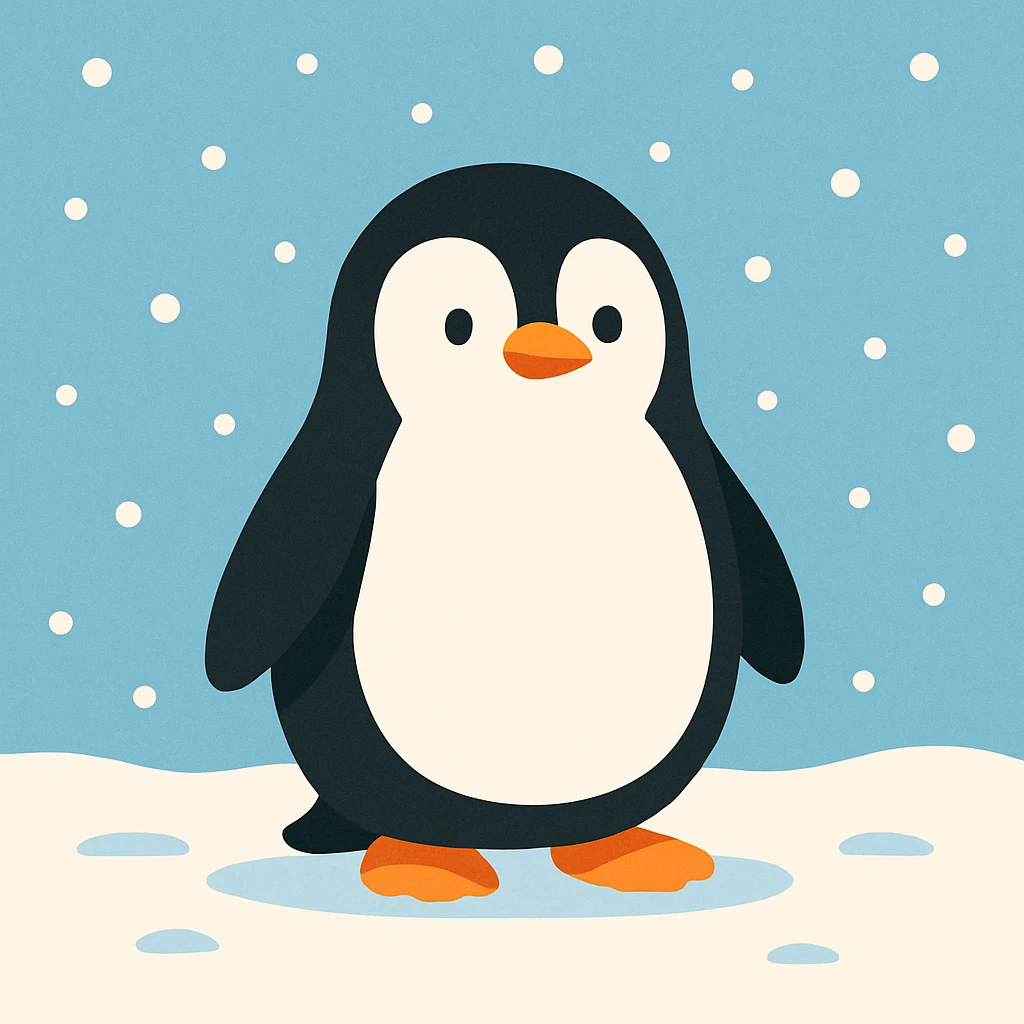 Flat design style penguin in the snow emoji