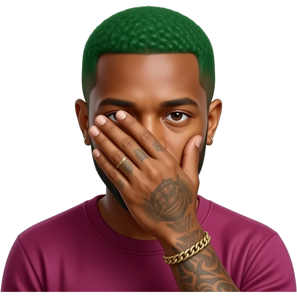 Frank ocean hiding face green buzz hair hiding like in a blond album cover emoji
