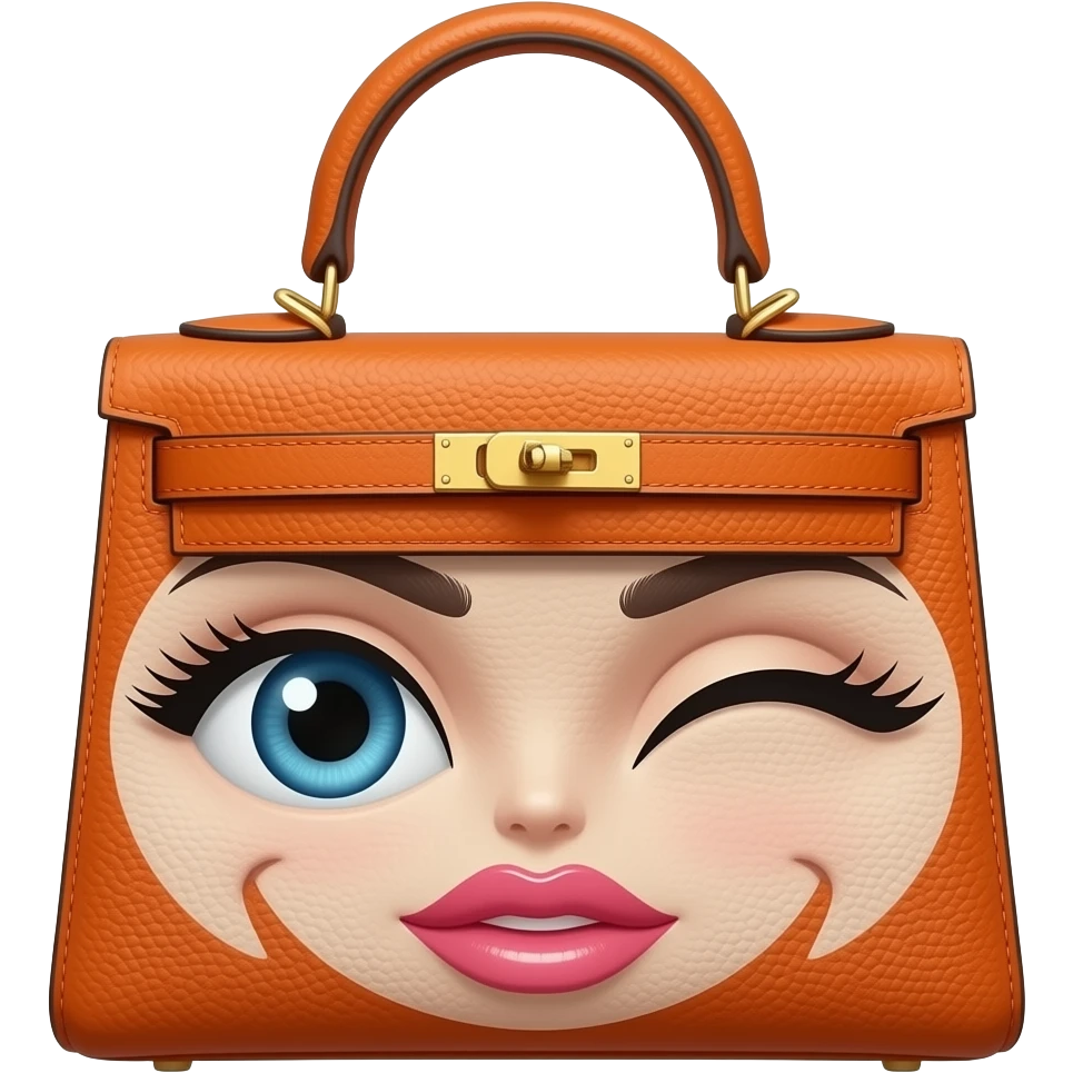 hermes bag with women eye and lips smiling emoji