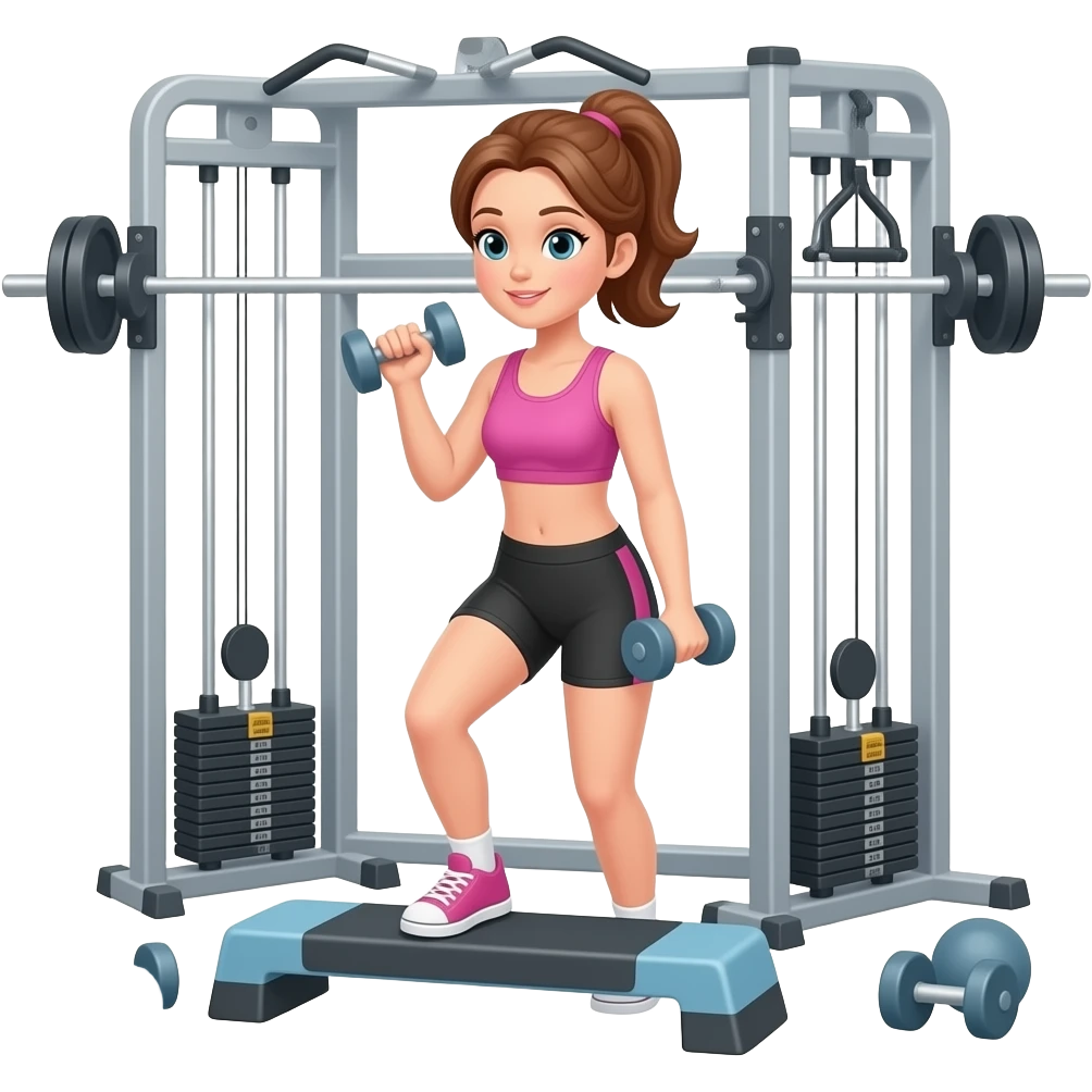 make a girl at the gym doing steps ups exercice with weights emoji