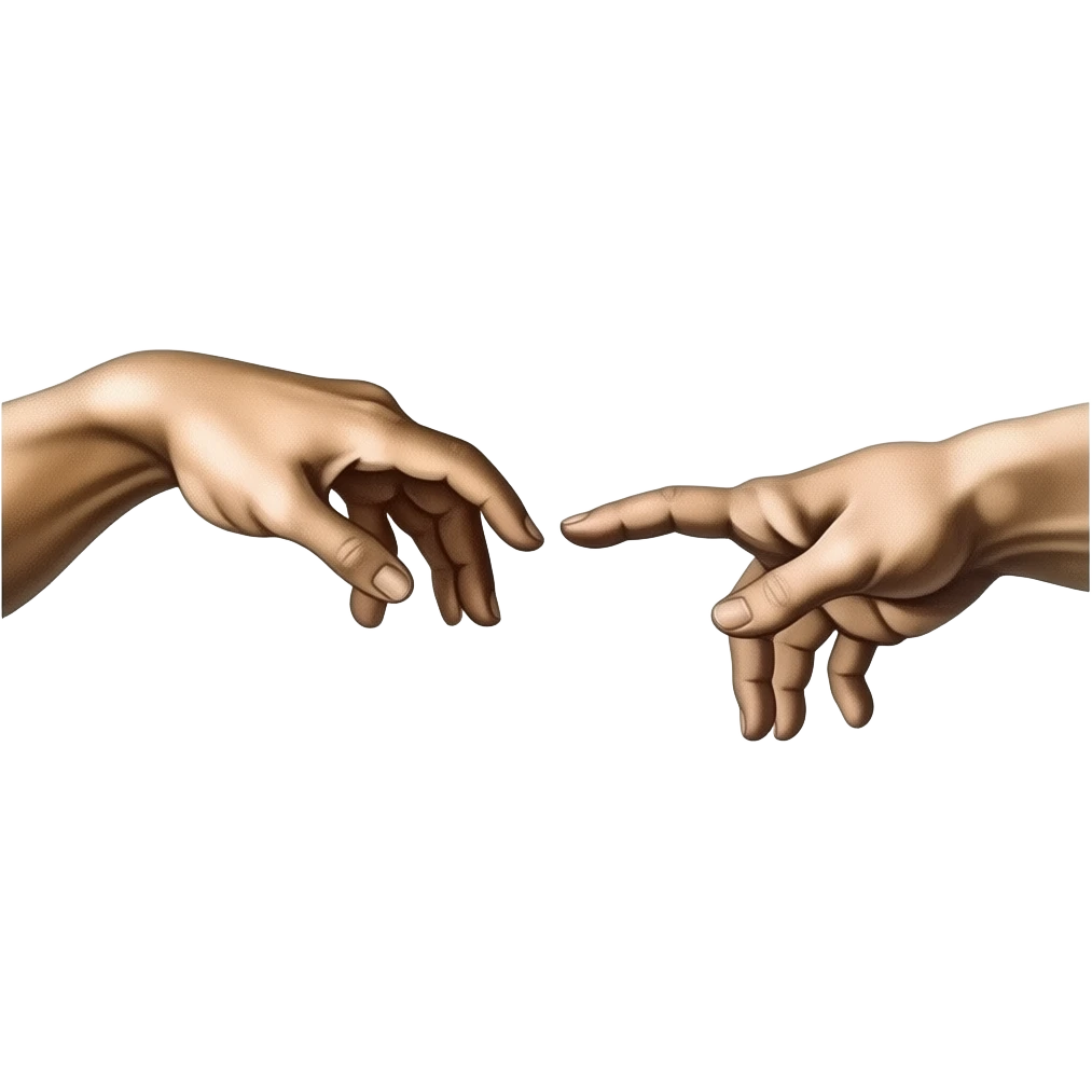 the touch of the fingers of two palms as in Michelangelo's painting in the Sistine Chapel, but mechanically constructed emoji
