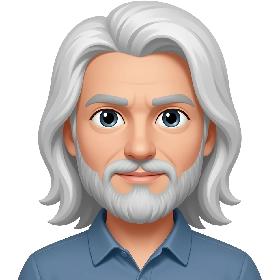 وشعره كيريلي عيناه اسود رجل شعره طويل ابيض في رمادي له لحيه ة رمادي emoji