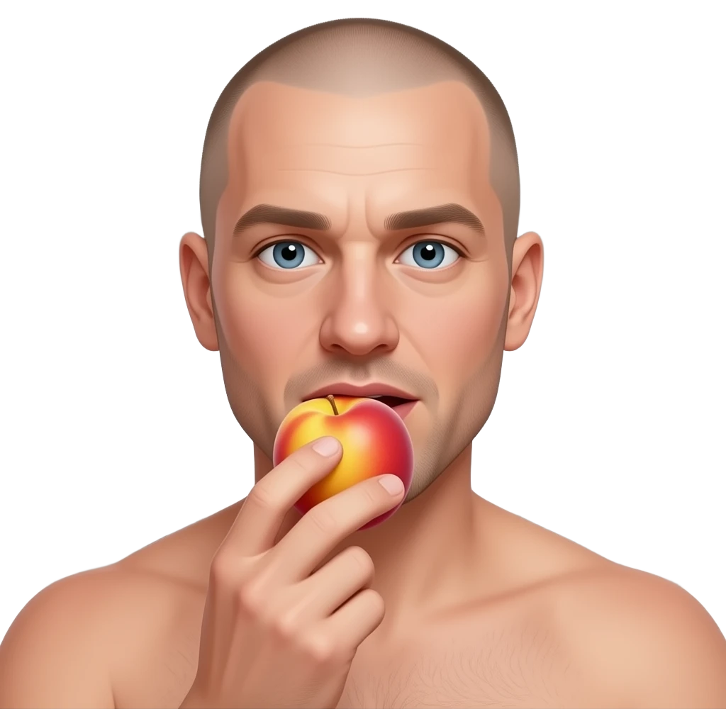 Bald man eating fruit sexily emoji