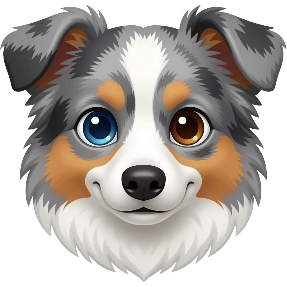 blue merle tri border collie with one blue eye one brown eye. Face only. Short coat emoji
