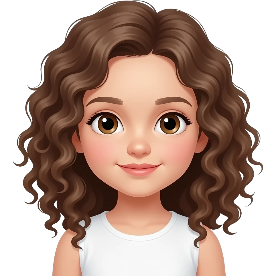 Niña pequeña pelo rizado ojos marrones piel blanca emoji