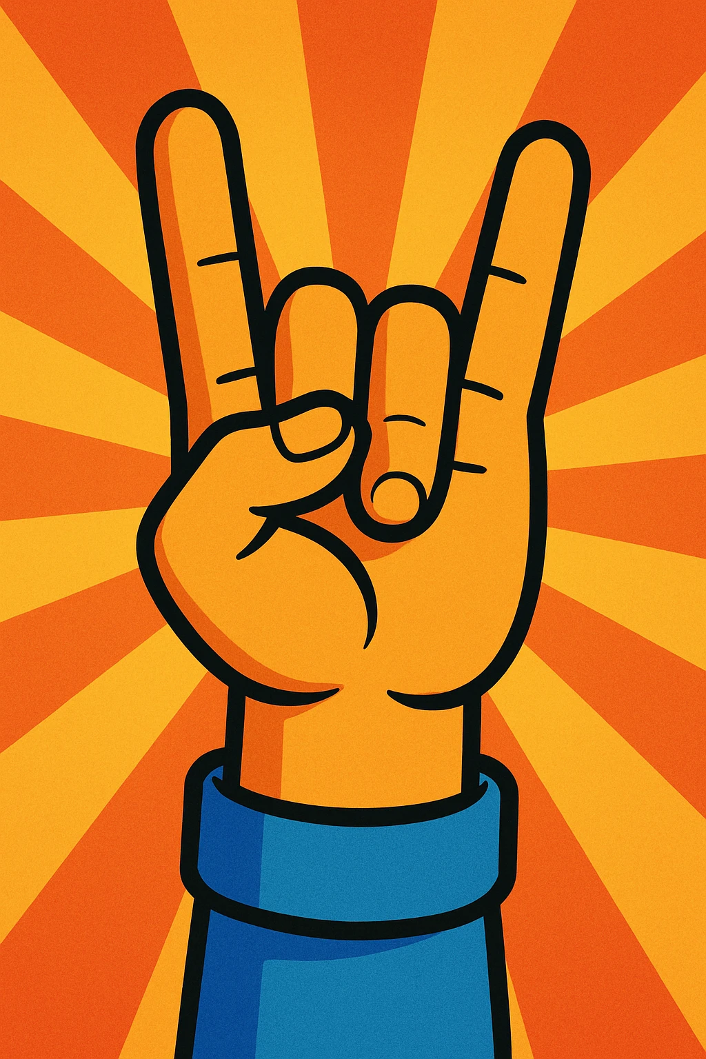 animated hand making a 'rock' gesture, moving upward, bold lines, vibrant toon style emoji
