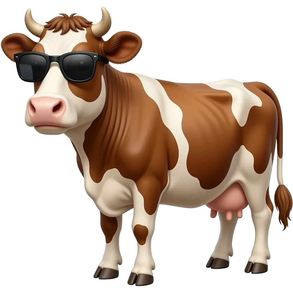 a cool brown cow wear super cool dark / black sunglasses emoji