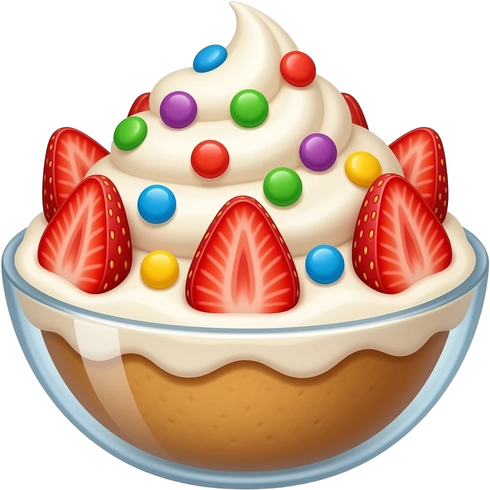 cream with m&ms and strawberry in transparent glass emoji
