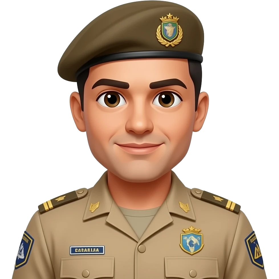 Homem com farda da policia militar de santa catarina, pmsc cor bege e boina bege escuro emoji