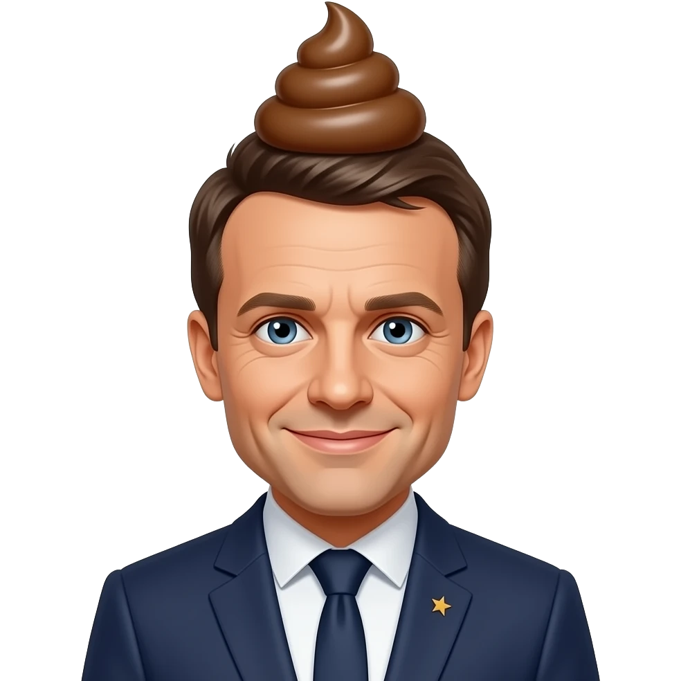 Macron, avec un caca sur la tête emoji