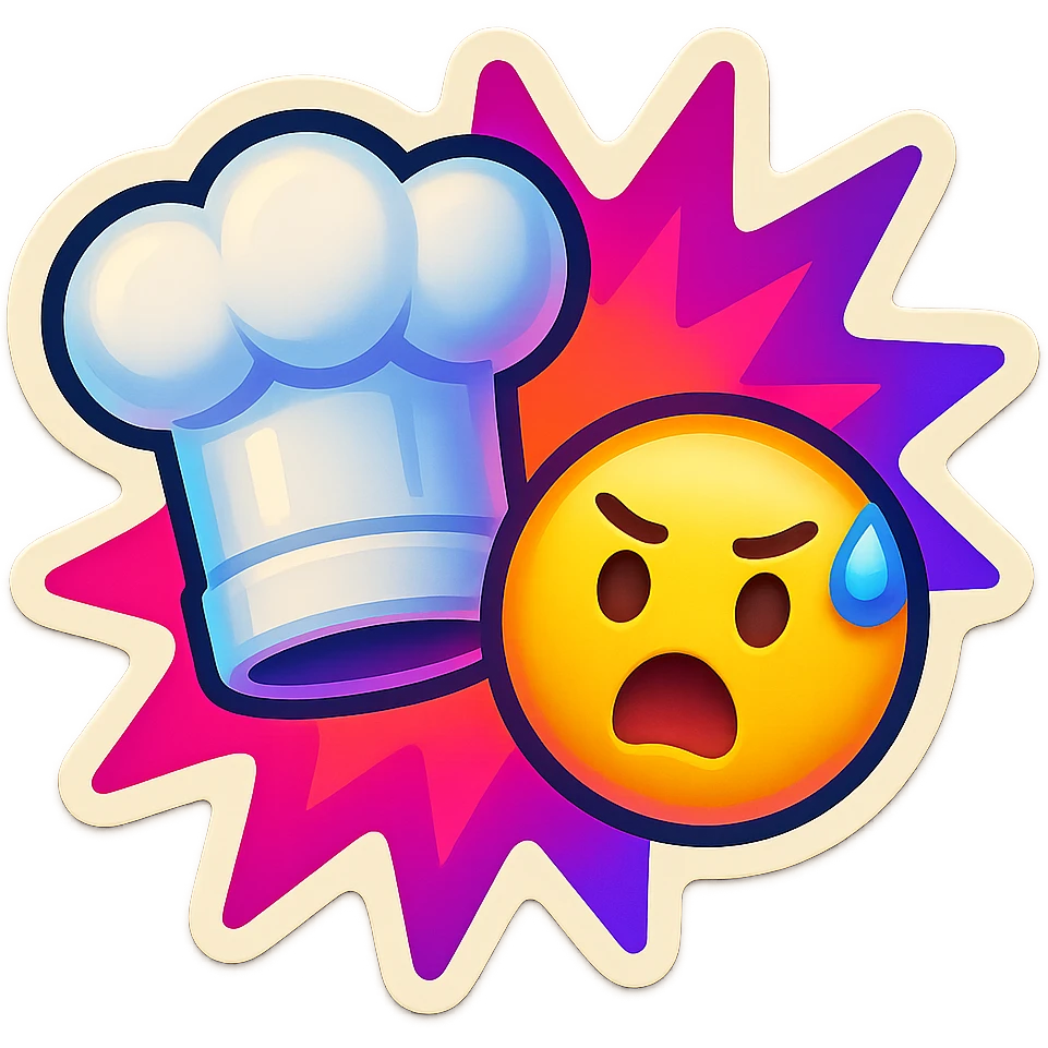 chef's hat with urgency emoji, color explosion, playful and modern with gradient FF4D67, 9D34FF gradient, vibrant emoji