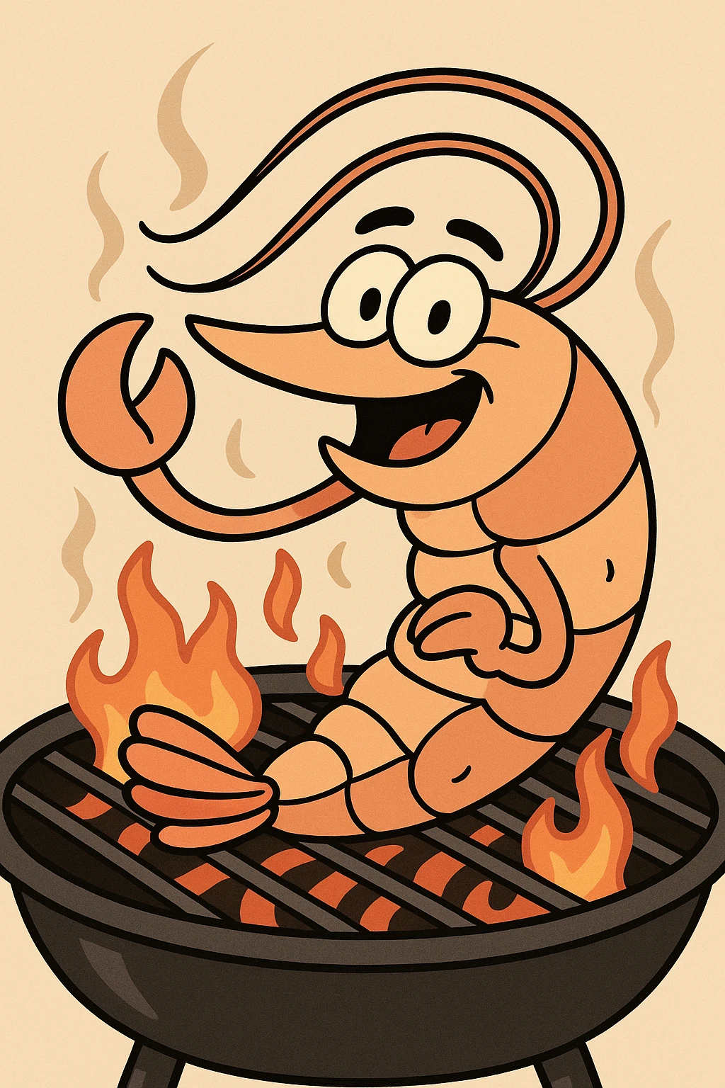 shrimp on a barbecue grill, cartoon style emoji