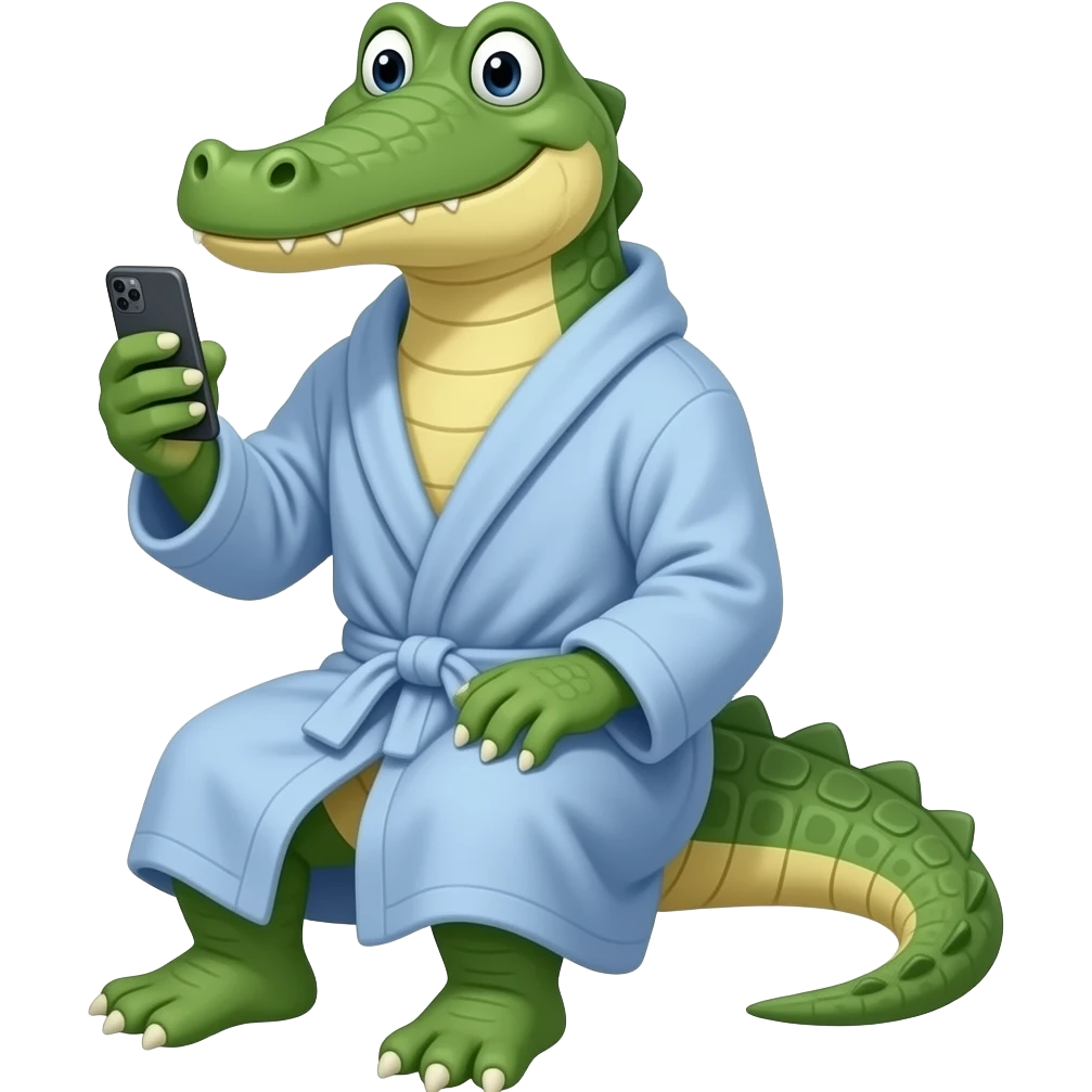 bathrobe Crocodile Using Phone sitting emoji