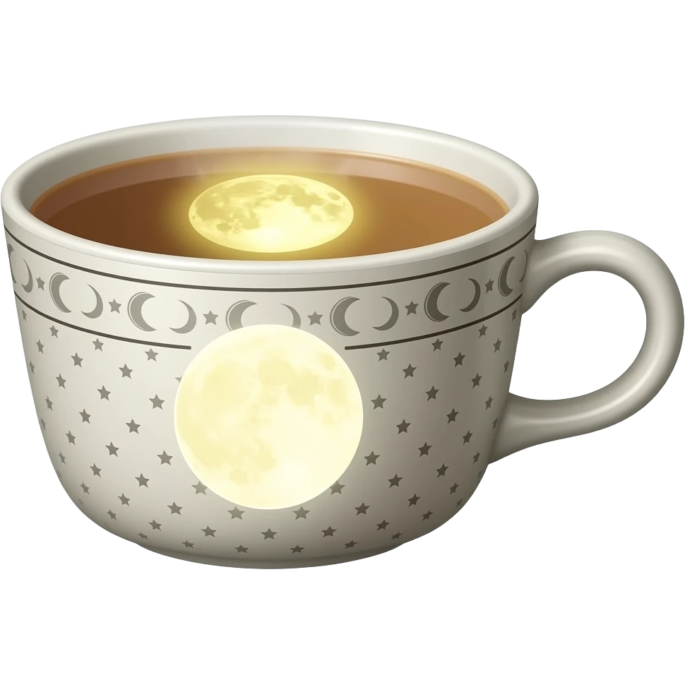 A cup of tea with a moon in it and on the cup emoji