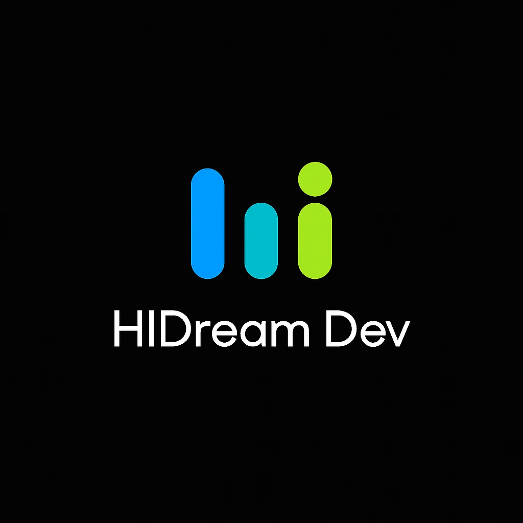create high dream logo like this with text "HIDream Dev", black background  emoji
